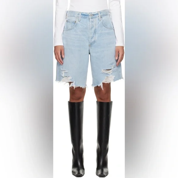 Citizens of Humanity Ayla Baggy Distressed Jean Shorts Starlit Blue Size 28 - Picture 12 of 14